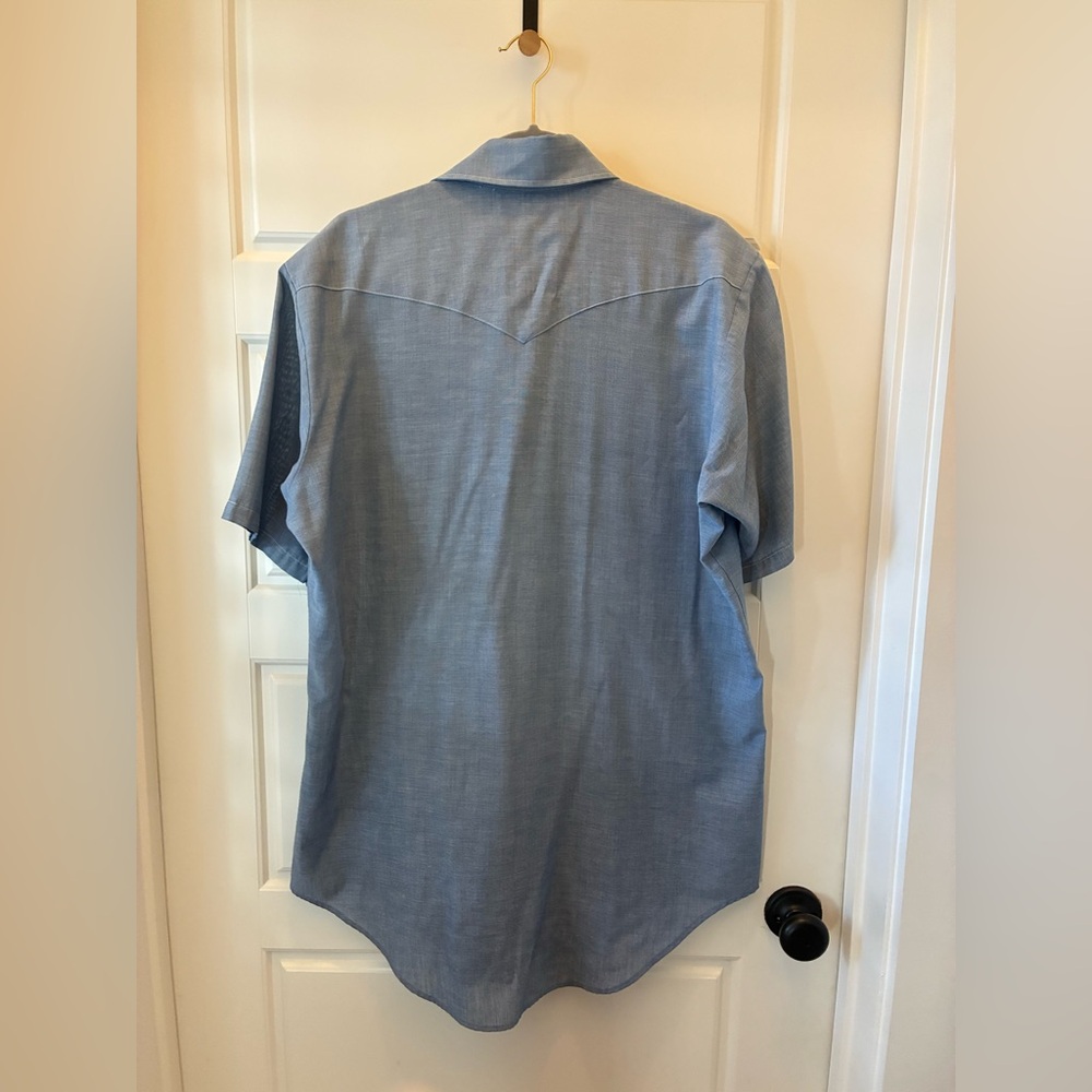 King Size XL Big & Tall Pearl Snap Western Blue Short Sleeve vintage USA made - Picture 2 of 7